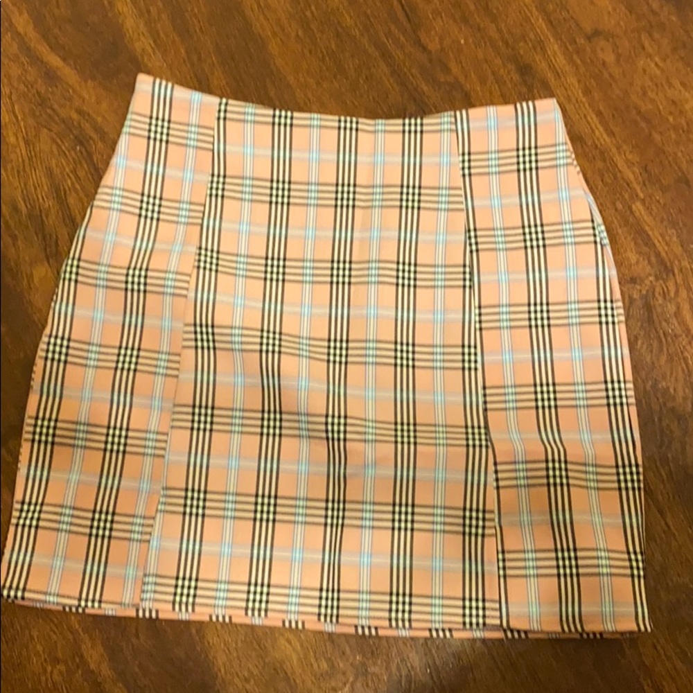 Pink plaid skirt